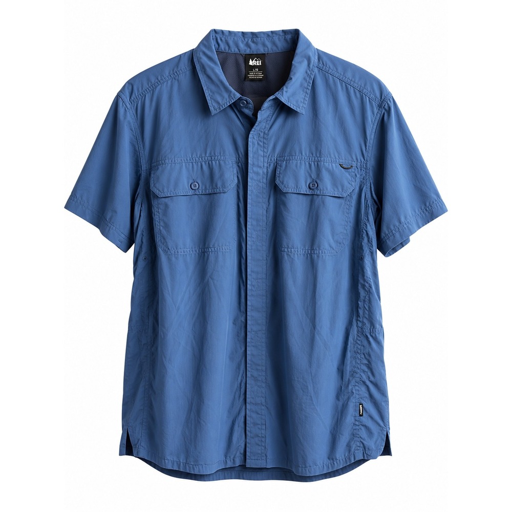REI Co-op Men's Large Blue Short Sleeve Outdoor Hiking Button Up Shirt